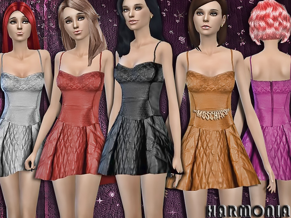 The Sims Resource: Deep neckline Leather Short Dress by Harmonia