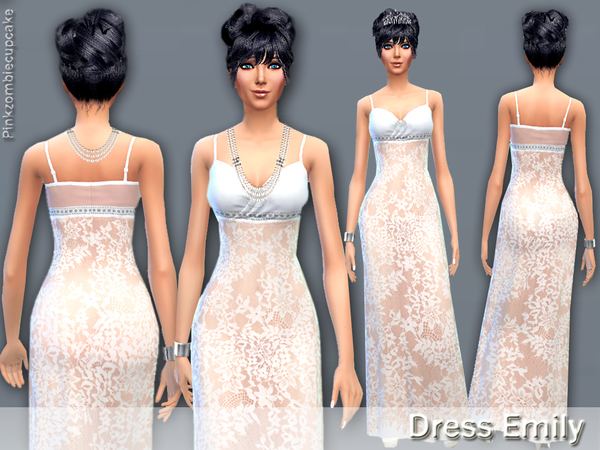  The Sims Resource: White lace dress Emily by Pinkzombiecupcake
