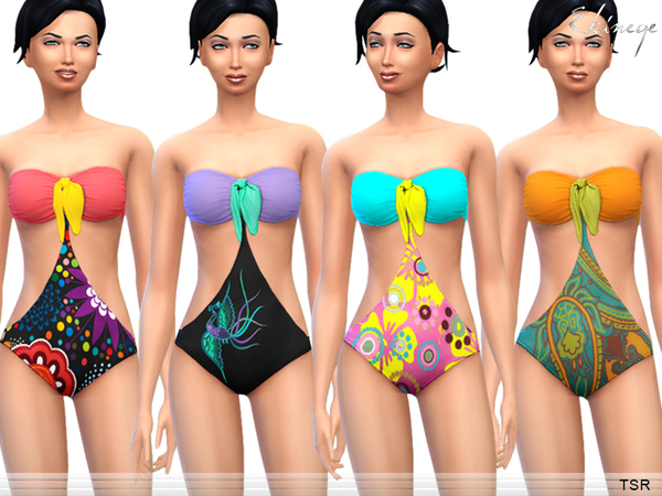  The Sims Resource: Colourful Print Strapless Swimsuit by ekinege