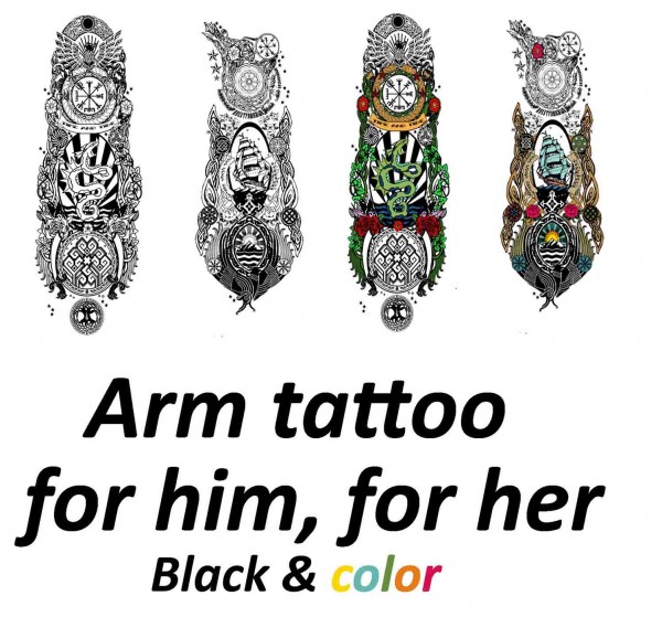  Mod The Sims: Arm tattoo for him & for her, Black & color by argos93
