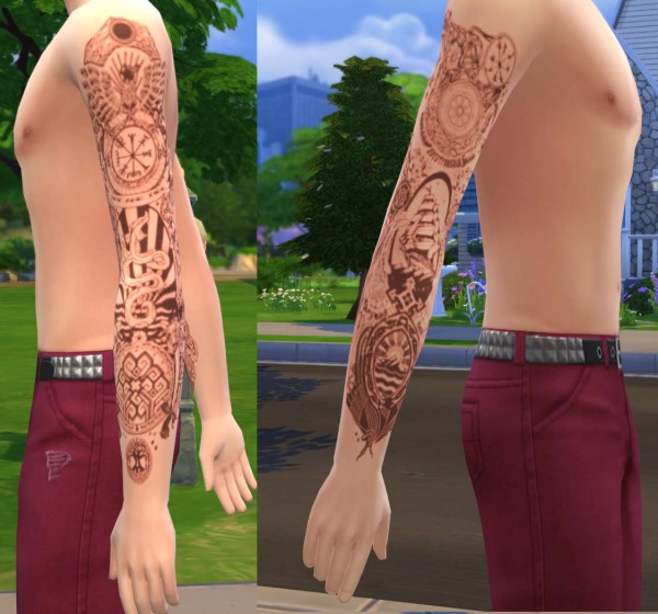  Mod The Sims: Arm tattoo for him & for her, Black & color by argos93