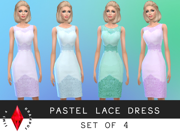  The Sims Resource: Set of 4 Pastel Lace Dresses by SIms 4 Karampus