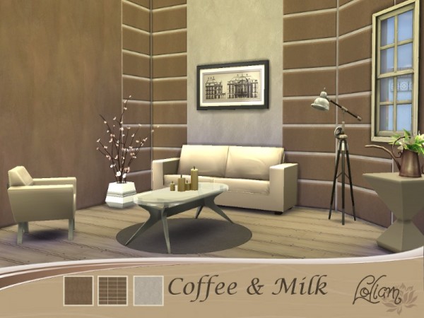  The Sims Resource: Wall Concrete & Panels Cream, Chocolate & Coffee Read by Loliam Sims
