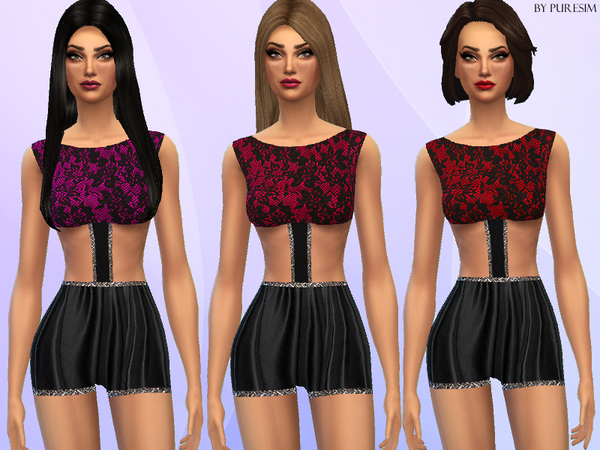  The Sims Resource: Lace & Leather Bodysuit by PureSim