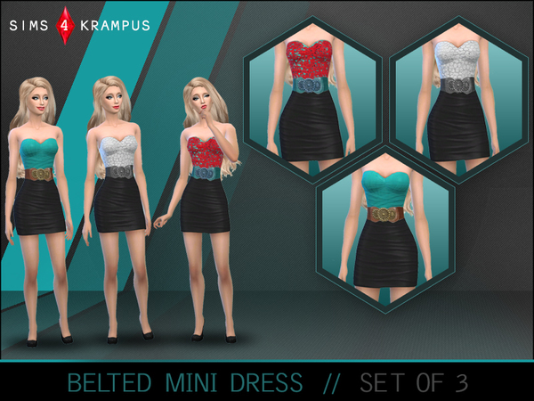  The Sims Resource: Belted Mini Dress by Sims4Krampus