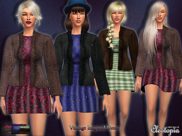  The Sims Resource: Vintage Inspired Dress with Coat by Cleotopia