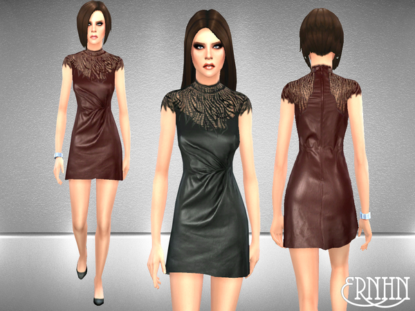  The Sims Resource: Leather Balquis Sheath Dress by Ernhn