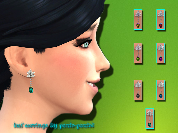  The Sims Resource: Leaf earrings by Paulol Paulol