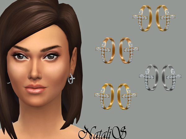  The Sims Resource: Cross with crystals earrings by NataliS
