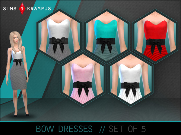  The Sims Resource: Strapless Bow Dresses by SIms4Krampus