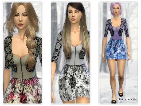  The Sims Resource: Floral dress with lace cardigan by CherryBerrySims