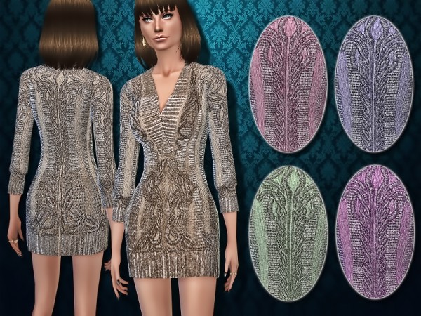  The Sims Resource: Deco inspired Metallic Sweater Dress by Harmonia