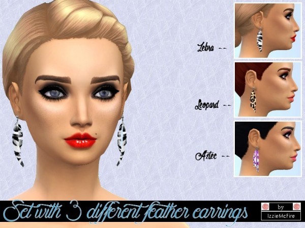  The Sims Resource: Feather earrings set with 3 different prints by Izzie McFire