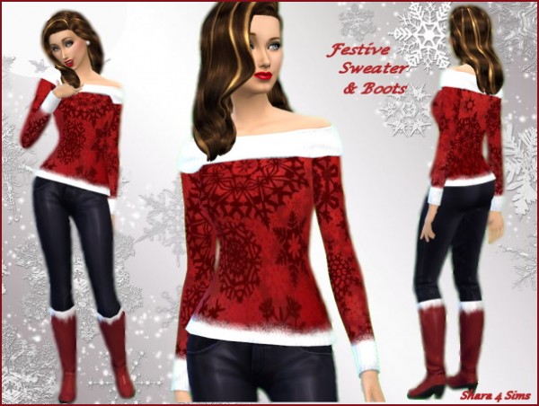  Shara 4 Sims: Festive Sweater & Boots