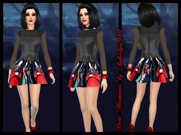 Amberlyn Designs Sims: Harmonia dress with picture bottom