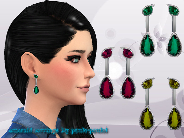  The Sims Resource: Emerald earrings by Paulo  Paulol
