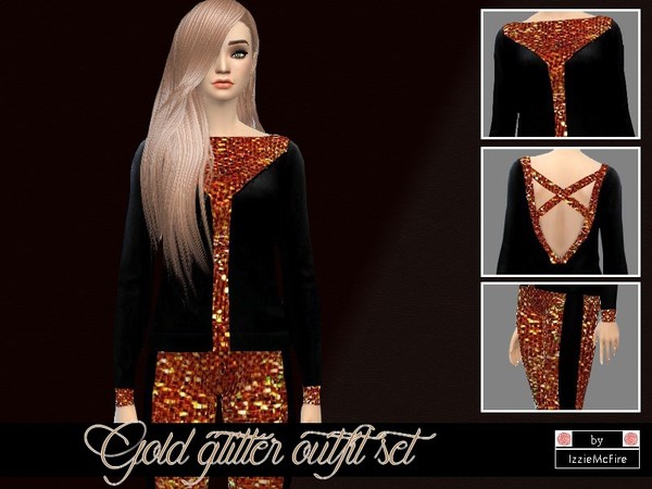 The Sims Resource: Gold glitter outfit set by IzzieMcFire