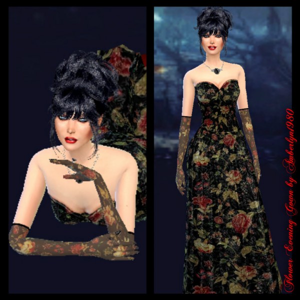  Amberlyn Designs Sims: Flower Evening Gown with gloves