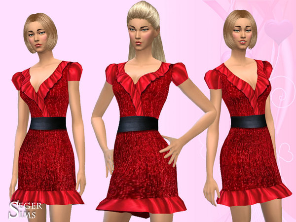  The Sims Resource: Valentine Ruffle Puff Dress by SegerSims