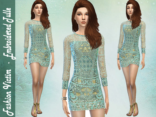  The Sims Resource: Embroidered Tulle Dress by Fashion Victim