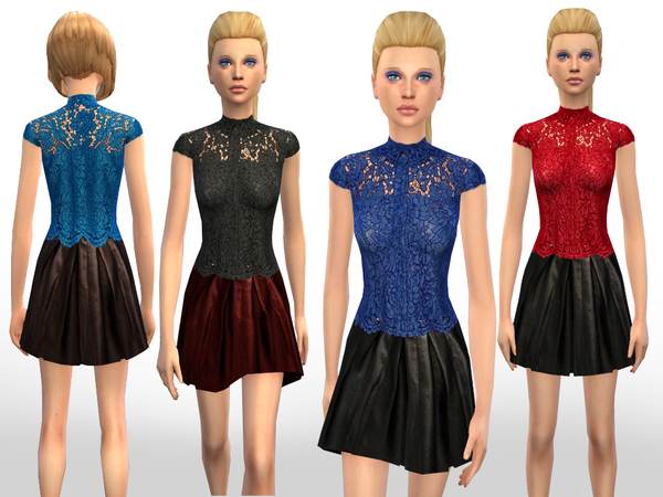  The Sims Resource: Leather Skirt with Laced Top set by Weeky