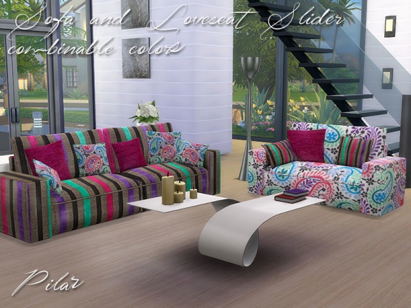  The Sims Resource: Sofa and loveseat Slide Recolors by Pilar