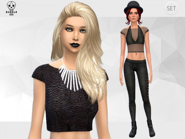  The Sims Resource: Leather SET (2 tops//1leggins) by Babele