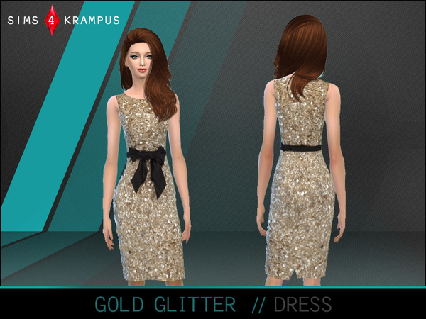  The Sims Resource: Golden Bow Dress by SIms4Krampus