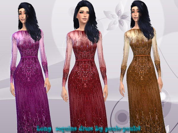  The Sims Resource: Long sequins dress by paulo paulol