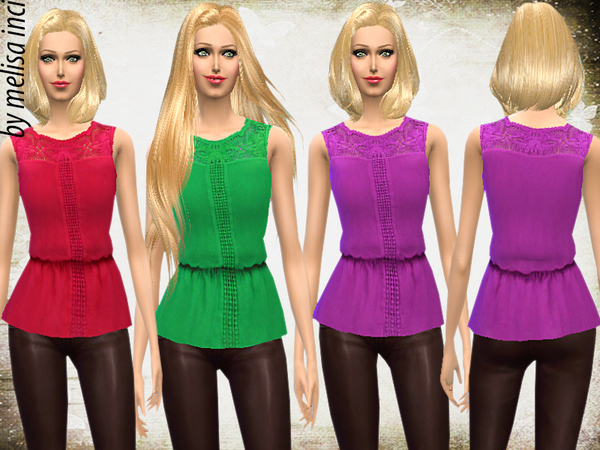  The Sims Resource: Sleeveless And Lace Trim Detail Peplum Blouse by Melisa Inci