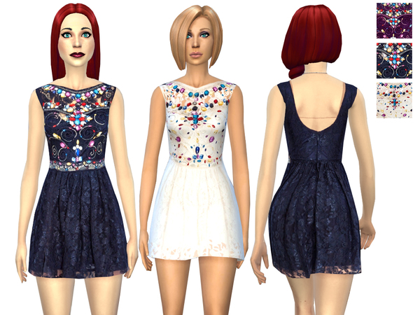  The Sims Resource: Embellished Lace Prom dress by Weeky