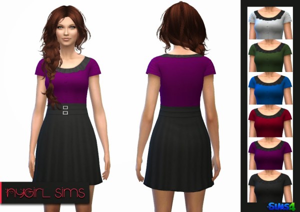  NY Girl Sims: Double Belted Button Dress
