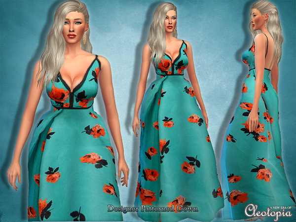  The Sims Resource: Designer Pattern Red Carpet Gown by Cleotopia
