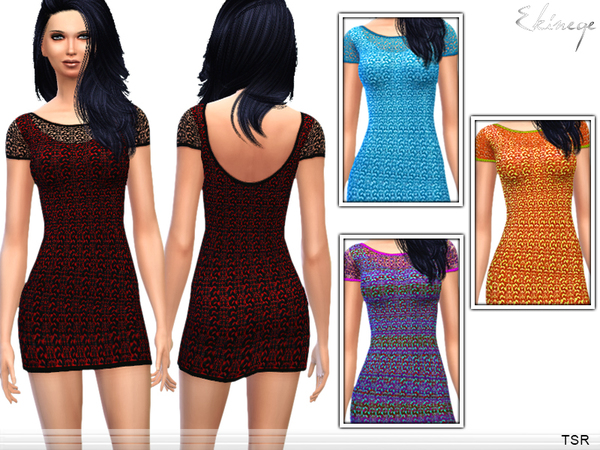  The Sims Resource: Crochet Knit Mini Dress by Ekinege