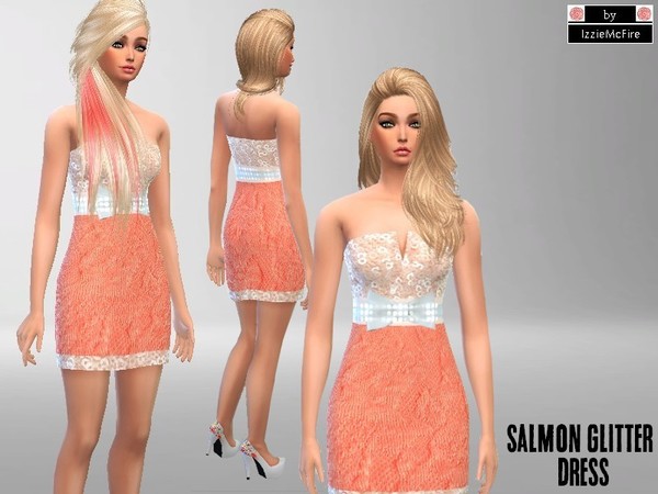 The Sims Resource: Salmon glitter dress by IzzieMcFire