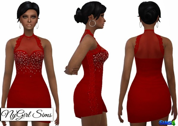  NY Girl Sims: Lace Trim Asymmetric Mini Dress