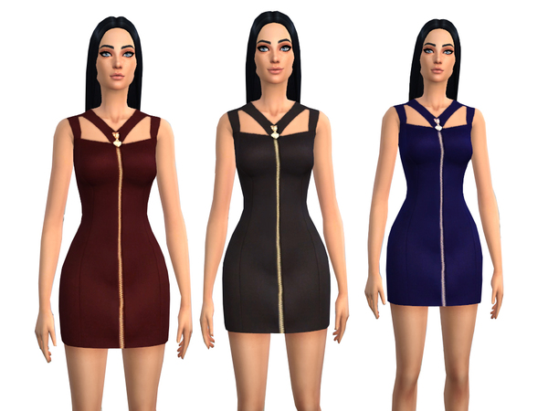  The Sims Resource: Heart Zip Detail Cut Out Dress   3 colors by Weeky