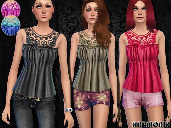  The Sims Resource: Romance Embroidered Neck Top by Harmonia