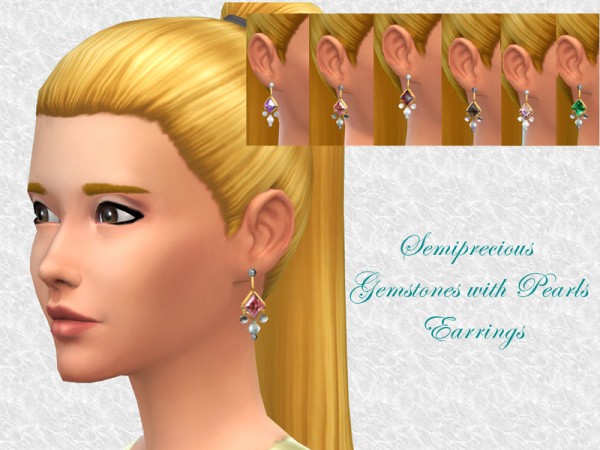  The Sims Resource: Semiprecious Gemstone and Pearl Earrings by alin2