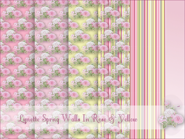  The Sims Resource: Lynette Spring Rose Walls in Yellow & Pink DV by cm 11778