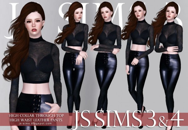  JS Sims 4: High Collar Through Top & High Waist Leather Pants