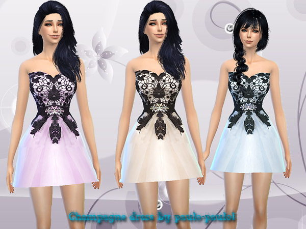  The Sims Resource: Champagne dress by paulo paulol