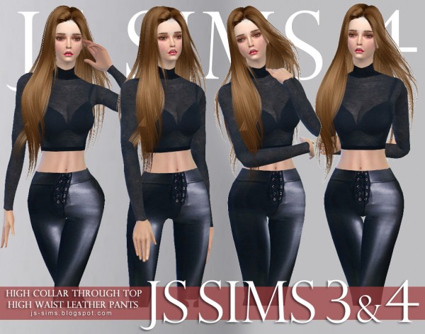  JS Sims 4: High Collar Through Top & High Waist Leather Pants