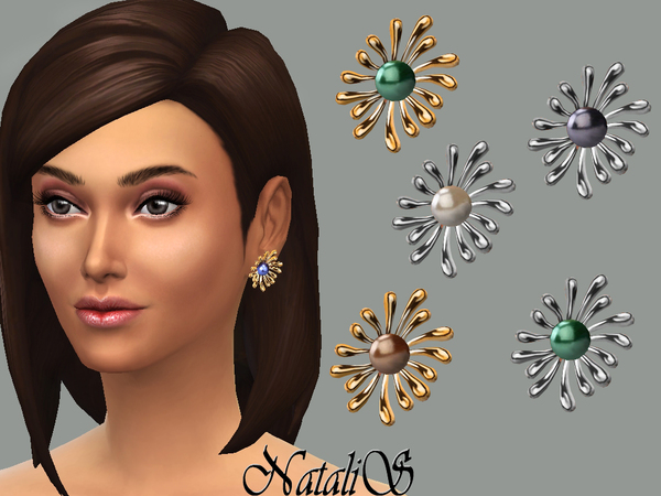  The Sims Resource: Pearl flower studs earrings by NataliS