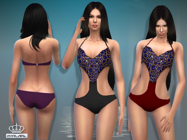  The Sims Resource: Embellished Cutout Swimsuit by EsyraM