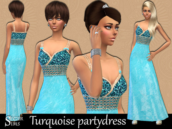  The Sims Resource: Turquoise Party Dress by Seger Sims
