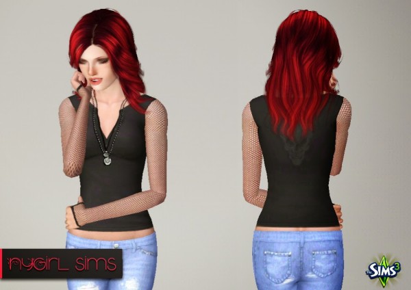  NY Girl Sims: Mesh Sleeve Skull Shirt