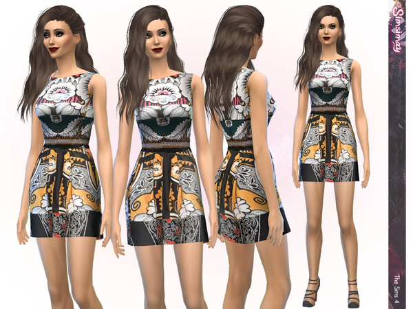  The Sims Resource: Designer Print Dress by Simsimay