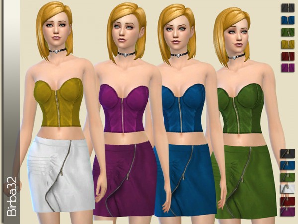 The Sims Resource: Leather Top and Skirt with zip by Birba32