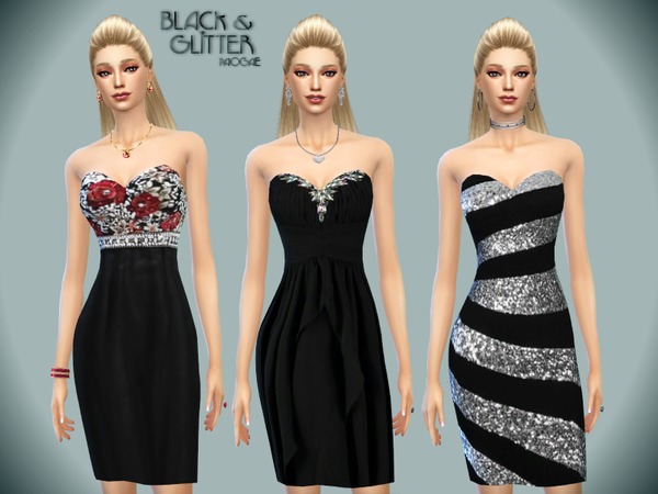  The Sims Resource: Black&Glitter dress by Paogae